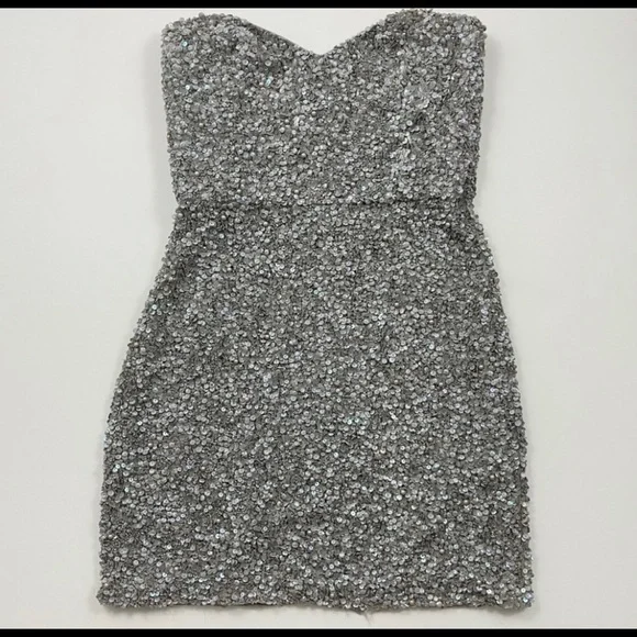 Parker | Dresses | Party Dress Parker Sequin Grey Silver Iridescent Mini Bodycon  Dress Strapless | Poshmark